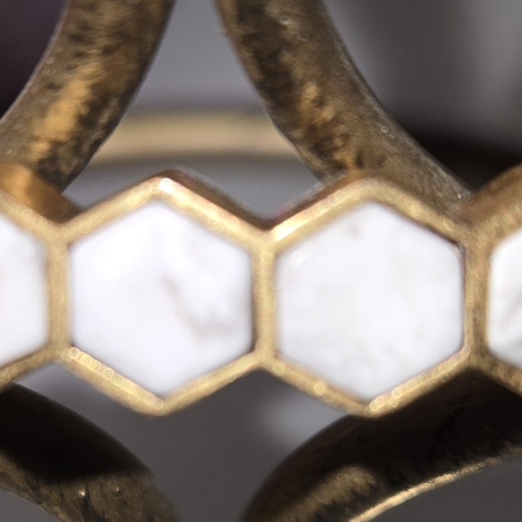 Geometric White/Gold Earrings with White buffalo turquoise bangle - Picture 3 of 5